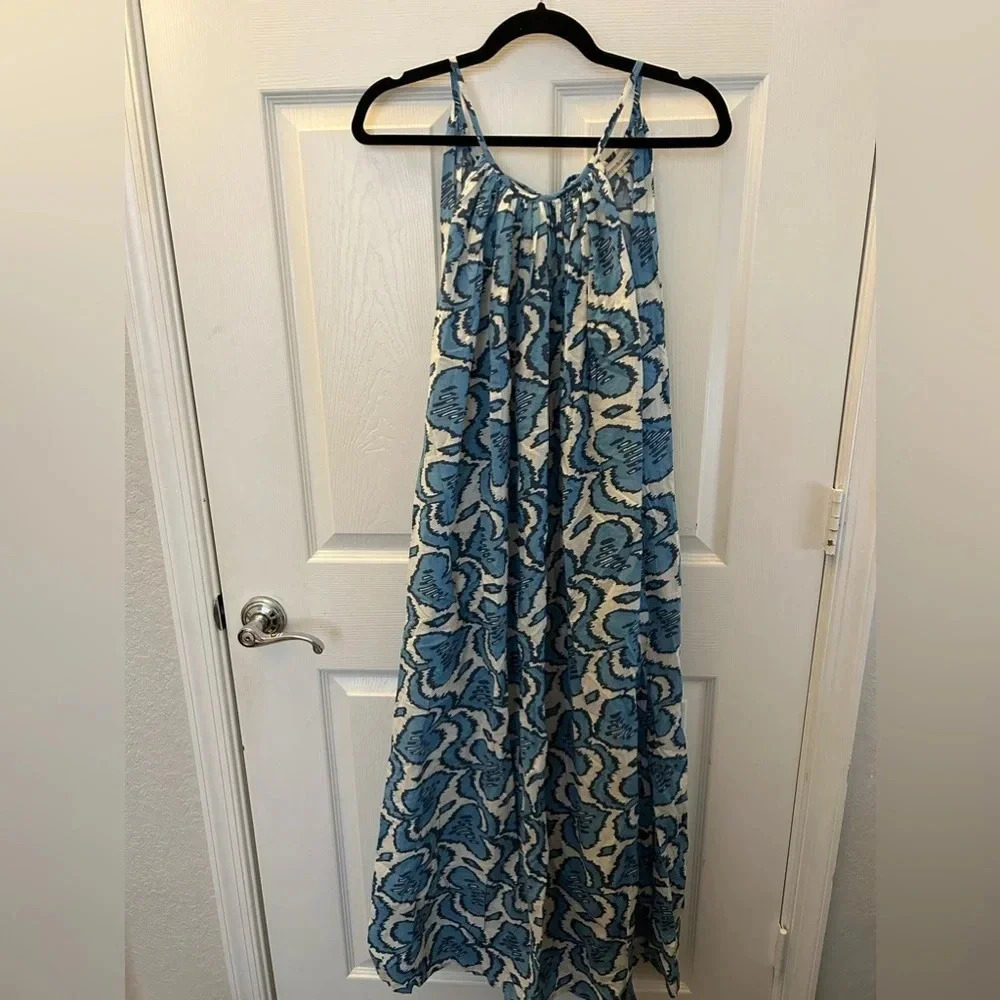 FITZROY & WILLA 100% cotton blue and white spring maxi dress